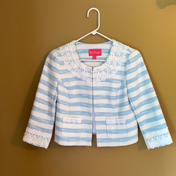 Lilly Pulitzer Jackets & Blazers - Lilly Pulitzer Tweed Blue White Pearl Jacket